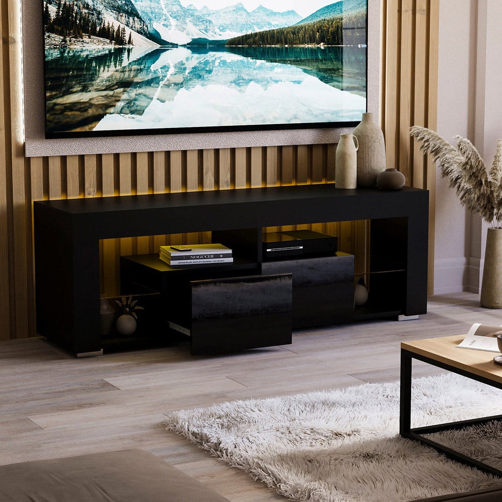 Vida Designs Luna 2 Drawer 2 Shelf Black LED TV Unit Image 7