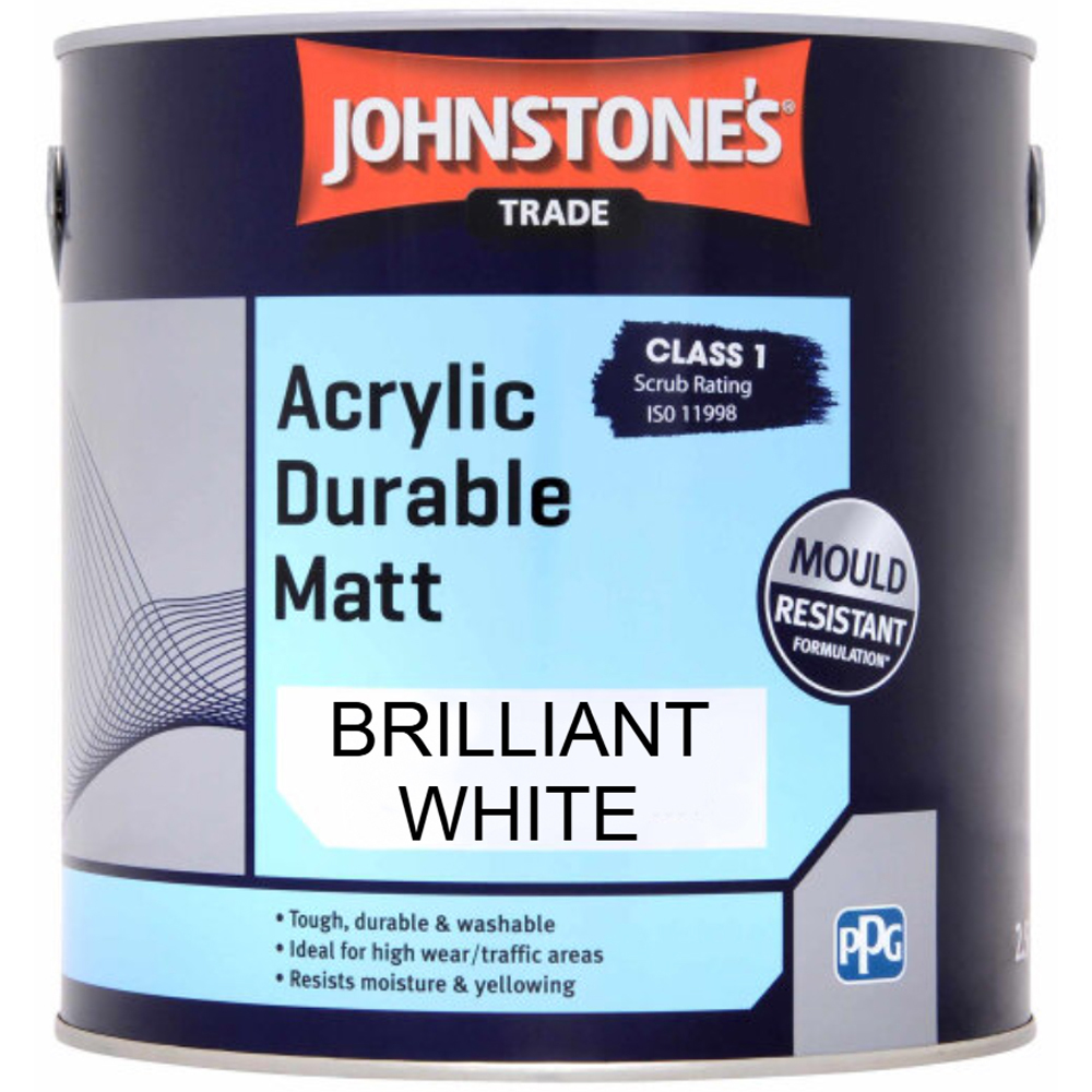 Johnstone's Trade Brilliant White Acrylic Durable Matt Paint 2.5L Image 2