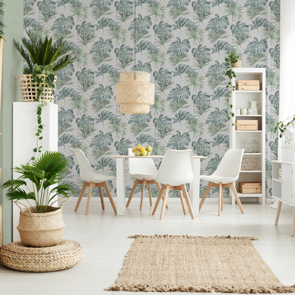 Galerie Industrial Effects Tropical Leaf Green and Beige Wallpaper Image 4