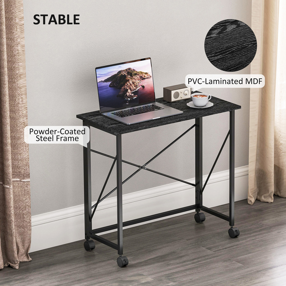 HOMCOM Black Foldable Desk with Wheels Image 6