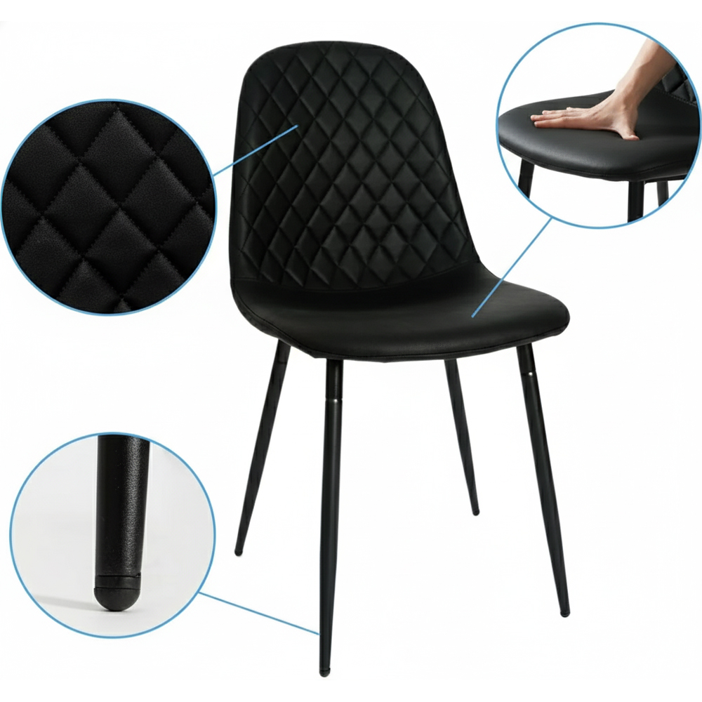 Kosy Koala 4 Seater Faux Leather Glass Dining Set Black Image 5