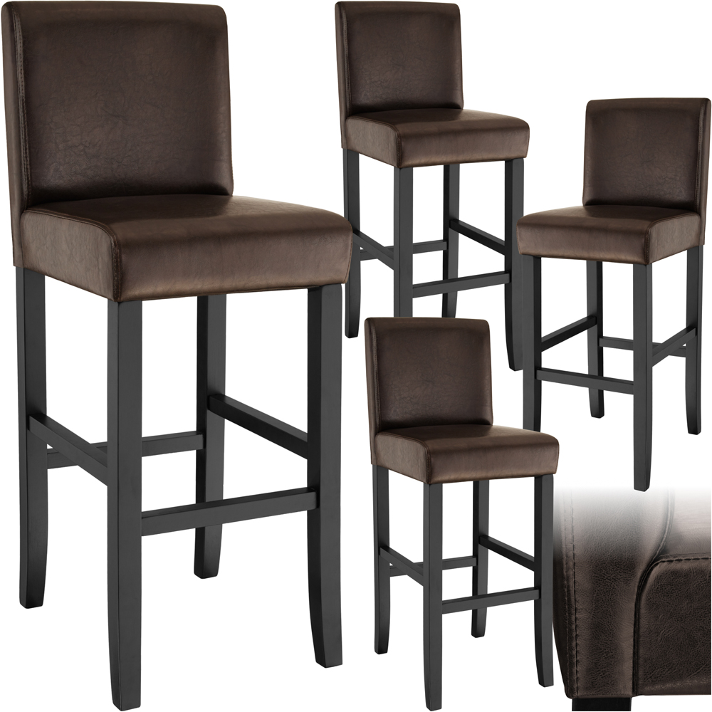 Tectake Brown Leather Padded Bar Stool Set of 4 Image 2