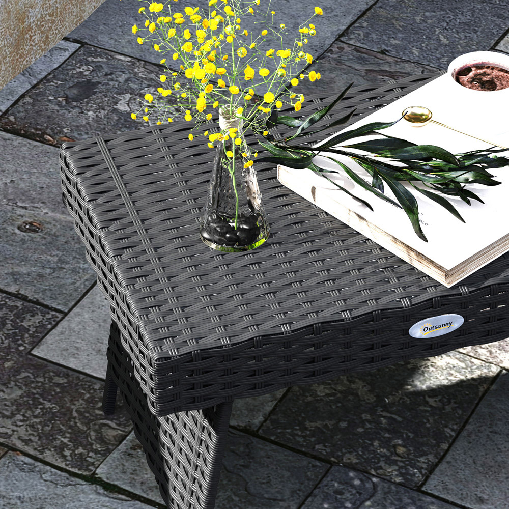 Outsunny Black Rattan Steel Frame Foldable Outdoor Coffee Table Image 3