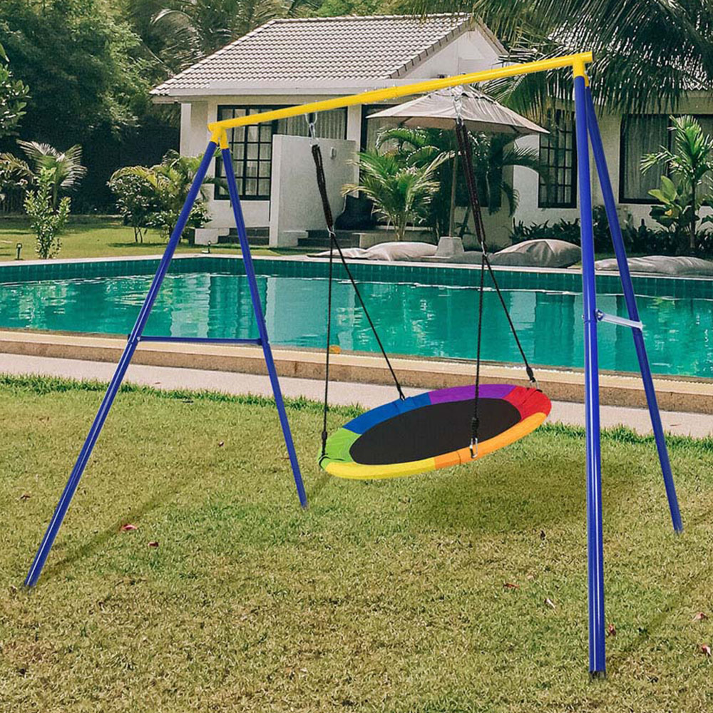 Costway Blue and Yellow Kids Metal Frame Saucer Swing Image 2