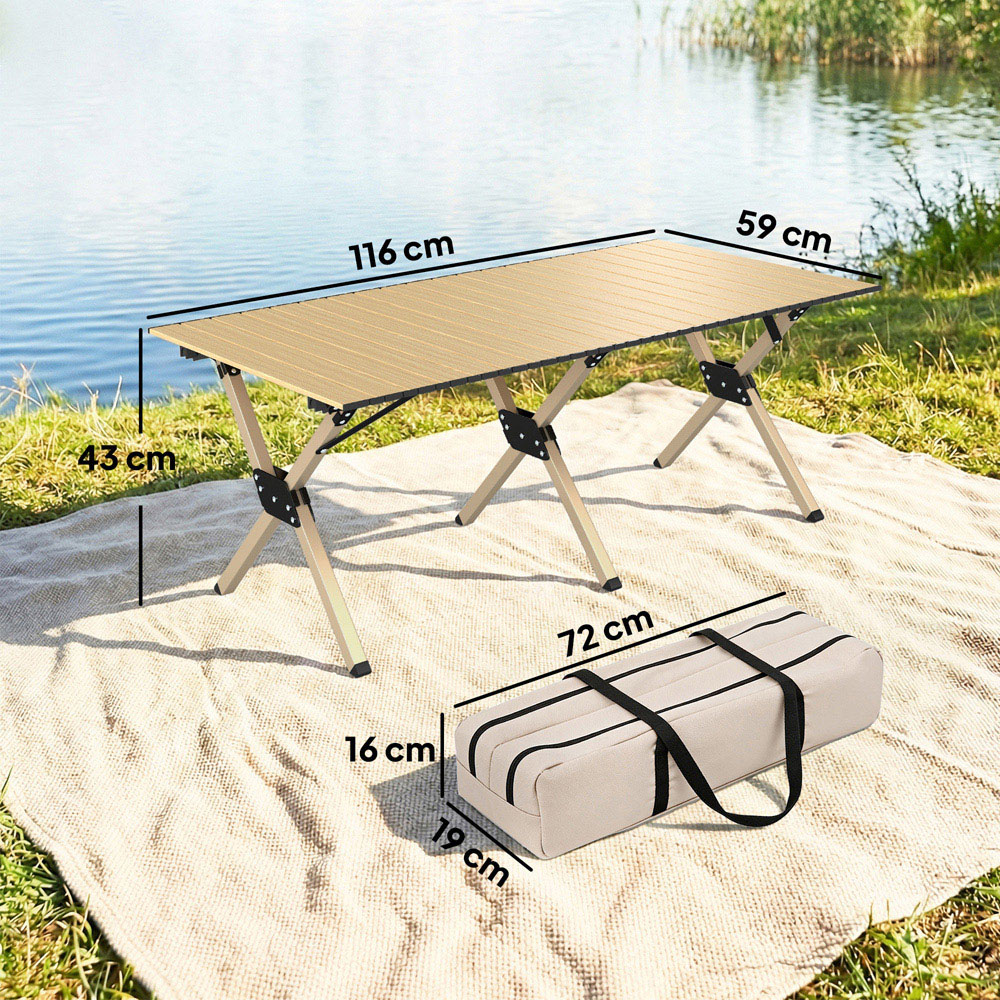 Outsunny 4ft Brown Roll Up Top Metal Frame Foldable Camping Table Image 9