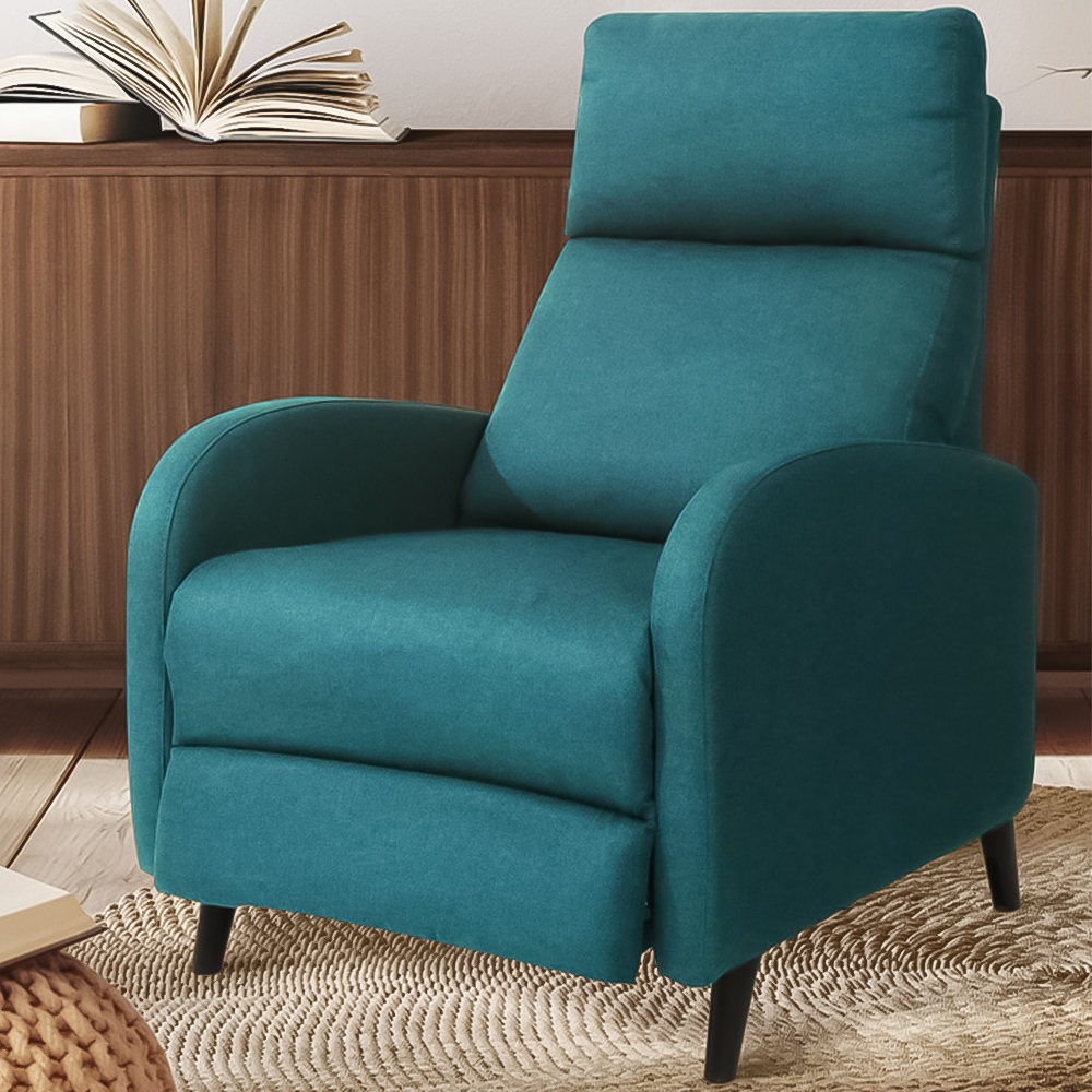 Brooklyn Blue Linen Upholstered Manual Recliner Chair Image 1