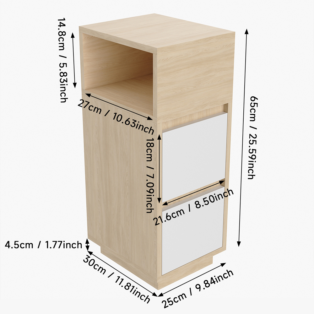 Living and Home 2 Drawer Light Wood and White Bedside Table Image 9