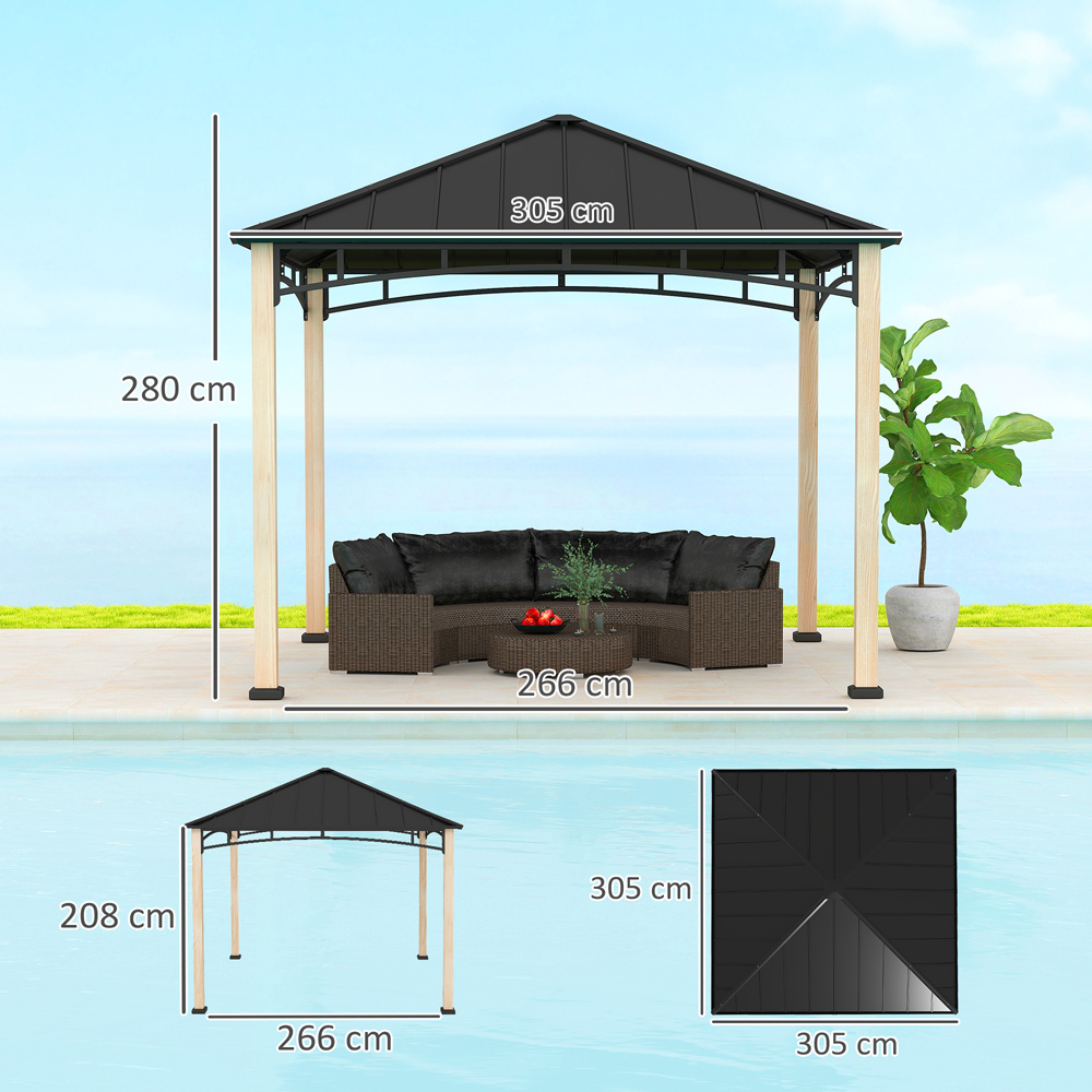 Outsunny 3 x 3m Wood Grain Frame Hard Top Gazebo with Metal Roof Image 8