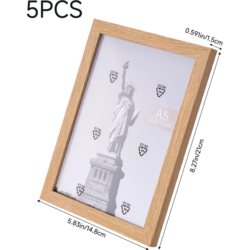 Living and Home Natural Wood Grain Photo Frame 5.8 x 8.3 inch 5 Pack Image 8