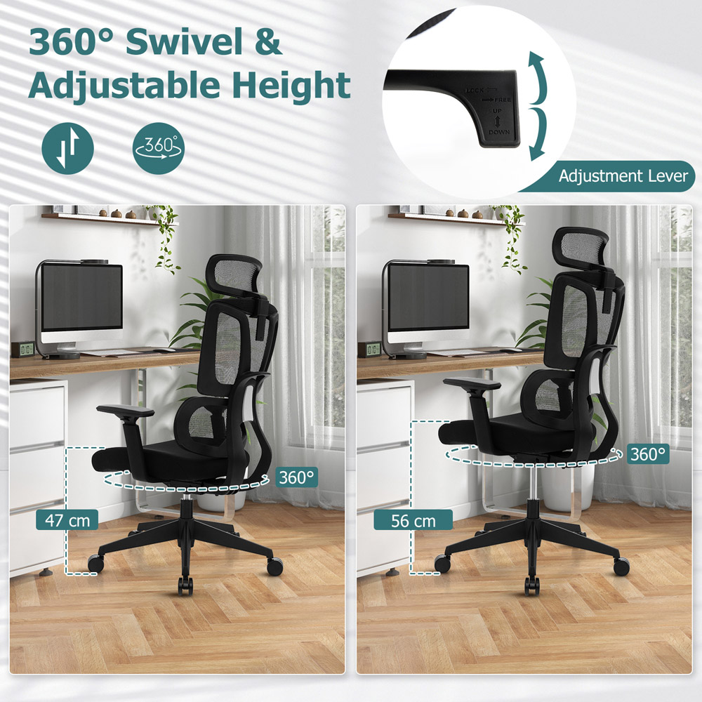 Costway Black N Type Lumbar Support Ergonomic Office Chair Image 9