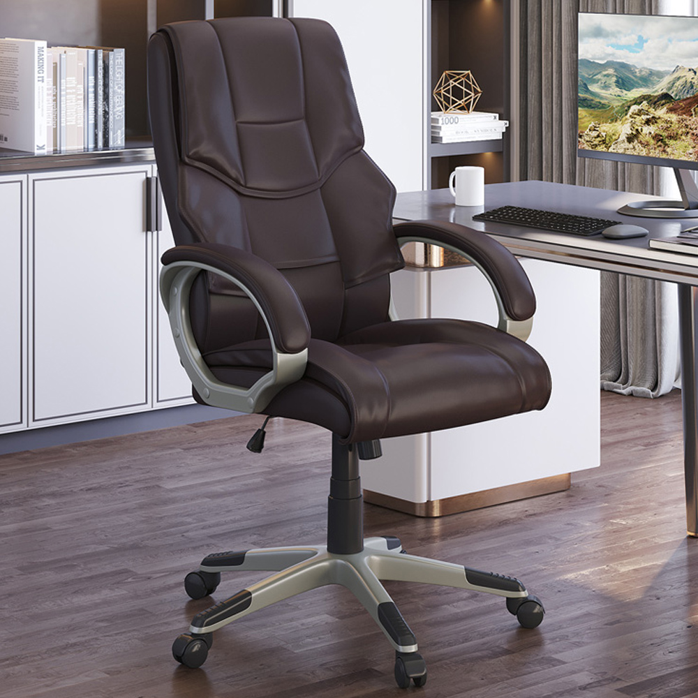 Portland Brown PU and PVC Leather Swivel Office Chair Image 1