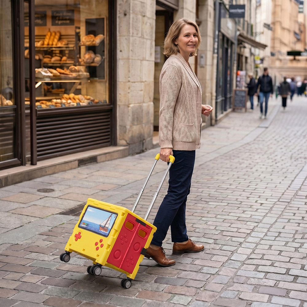 Living and Home Yellow Fun Design Foldable Shopping Trolley 32L Image 2