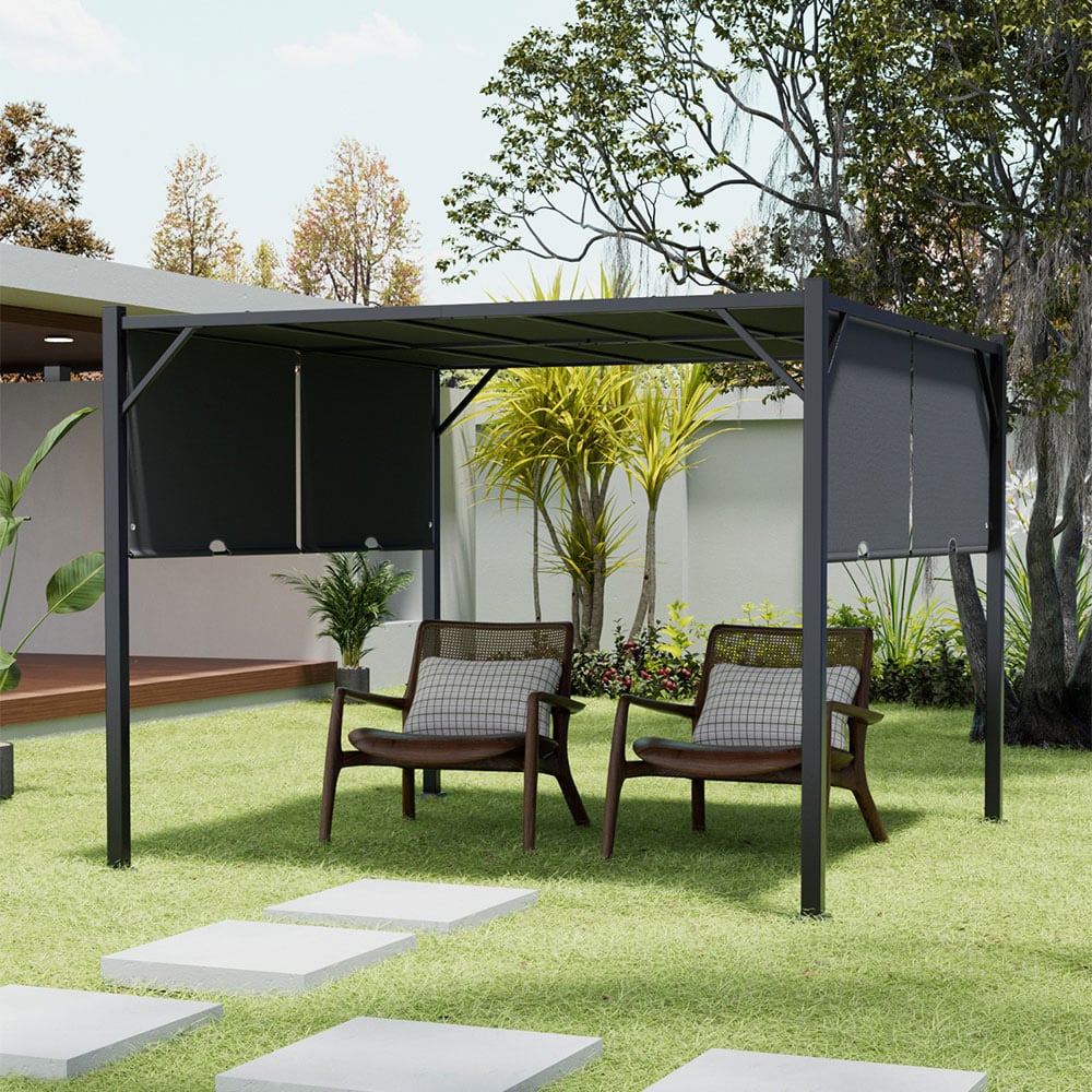 Living and Home 2.95 x 2.95m Black Pergola with Retractable Canopy Image 8