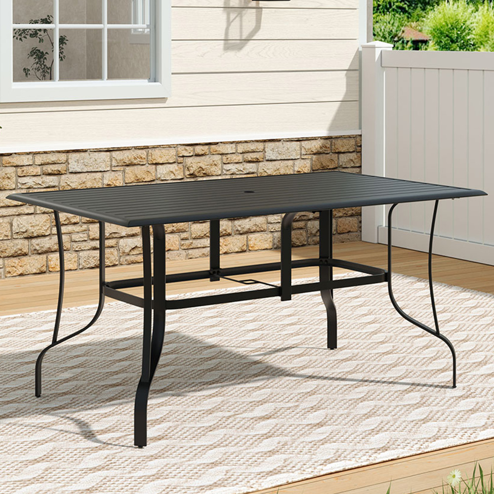 Living and Home 4 Seater Rectangular Slatted Patio Set with Parasol Hole Image 1