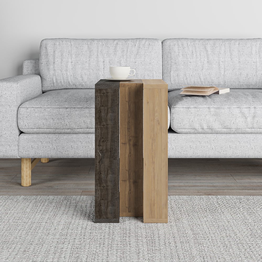 Decortie Muju Oak and Dark Coffee C Shape Side Table with Side Support Image 4