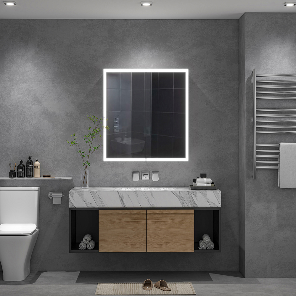 Living and Home 2 Door White Wall-Mounted LED Mirror Bathroom Cabinet Image 8