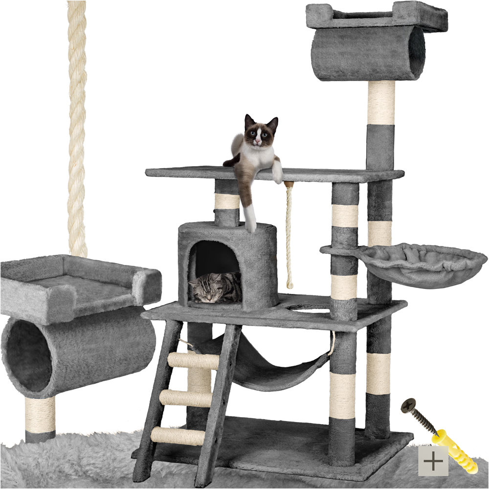 tectake Stokeley Grey Cat Tree with Scratching Post 141cm Image 2