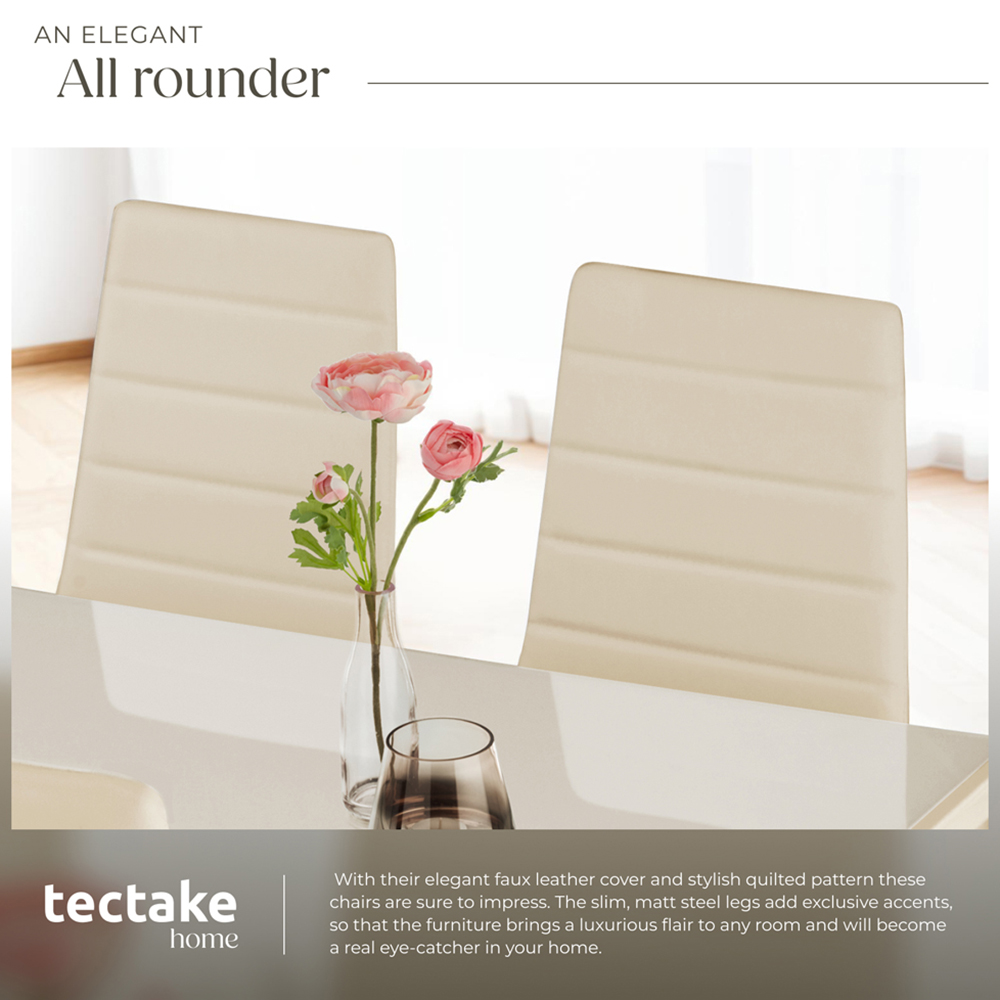 tectake Set of 4 Beige High Backrest Padded Dining Chair Image 7