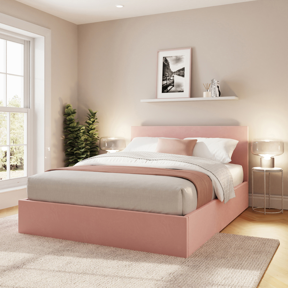GFW King Size Blush Pink Velvet End Lift Ottoman Bed Image 8