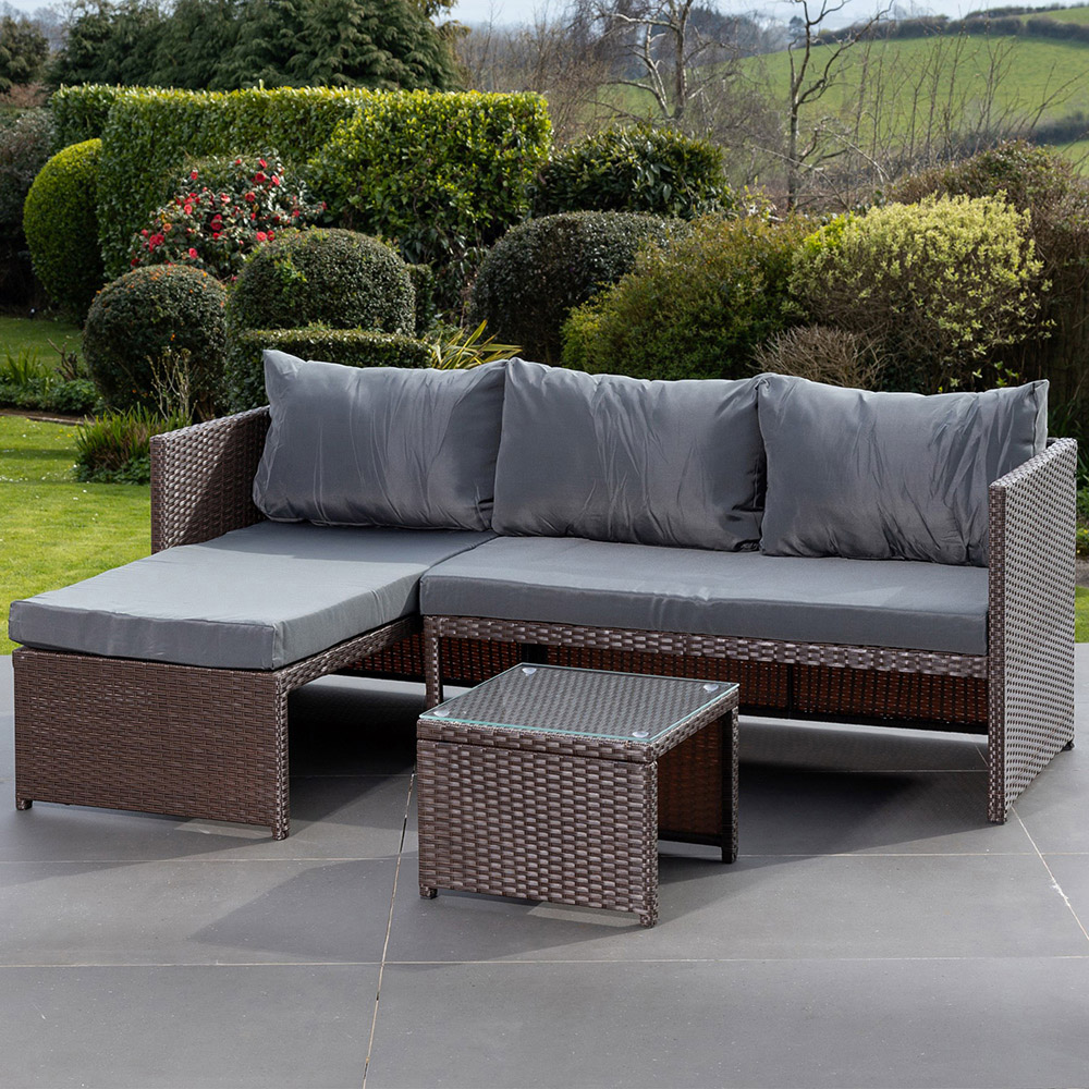 Artemis Aleria 4 Seater Grey Left Hand Facing Rattan Corner Sofa Set Image 1