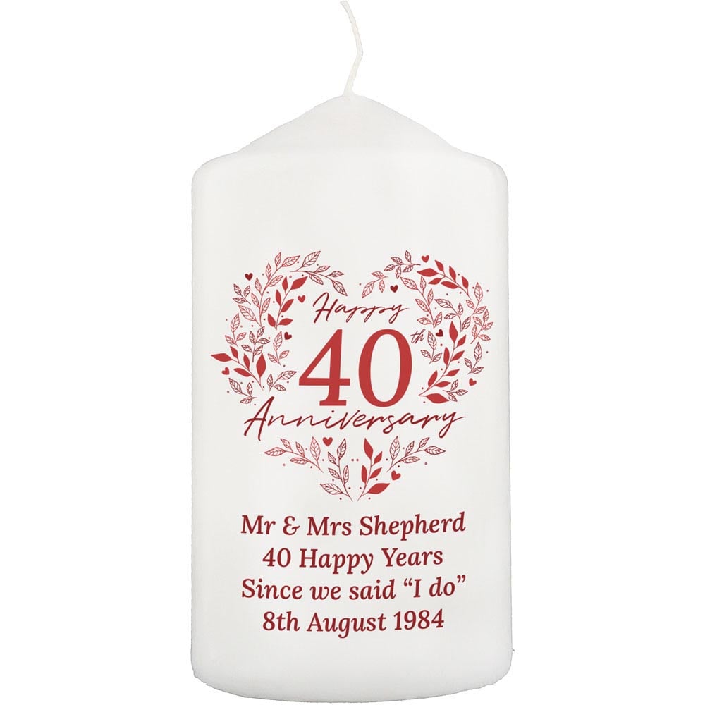 Personalised Memento Personalised 40th Ruby Wedding Anniversary Pillar Candle Image 1