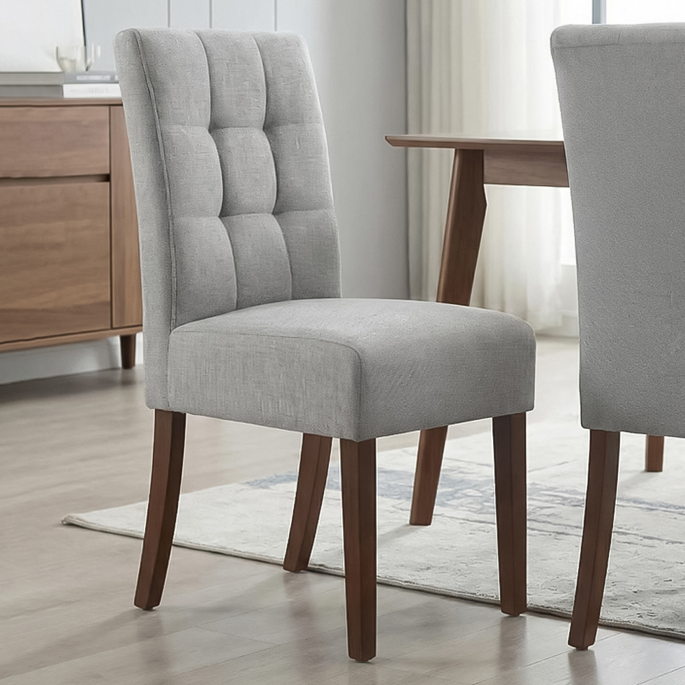 Portland Harlow Silver Grey Linen Walnut Legs Waffle Back Dining Chair Image 1