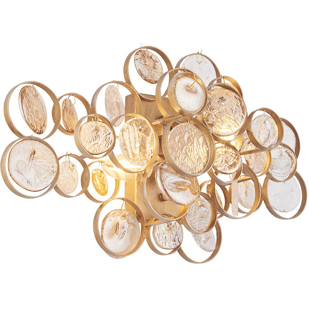 Merano Carbonia Antique Gold and Amber Glass 2 Light Wall Lamp Image 4