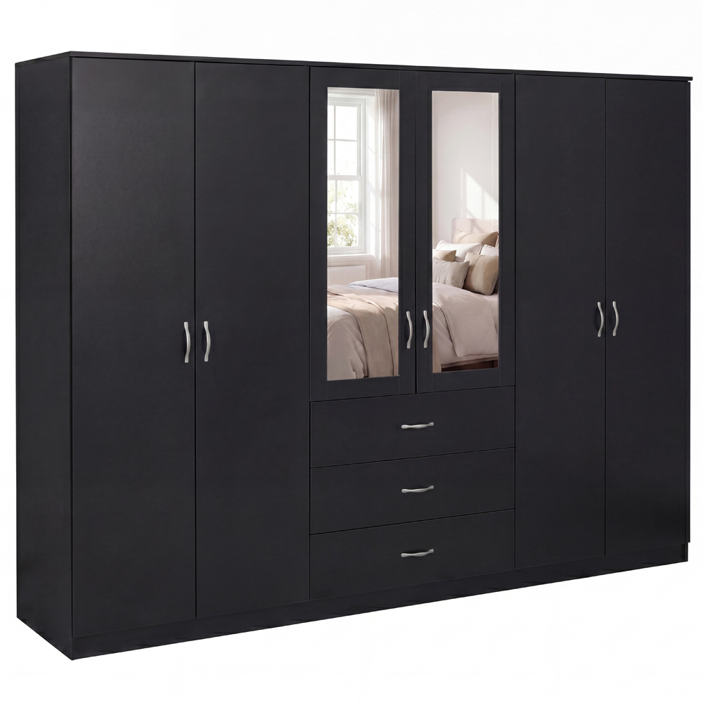 VIDA DESIGNS Riano 6 Door 3 Drawer Black Mirrored Wardrobe Image 2