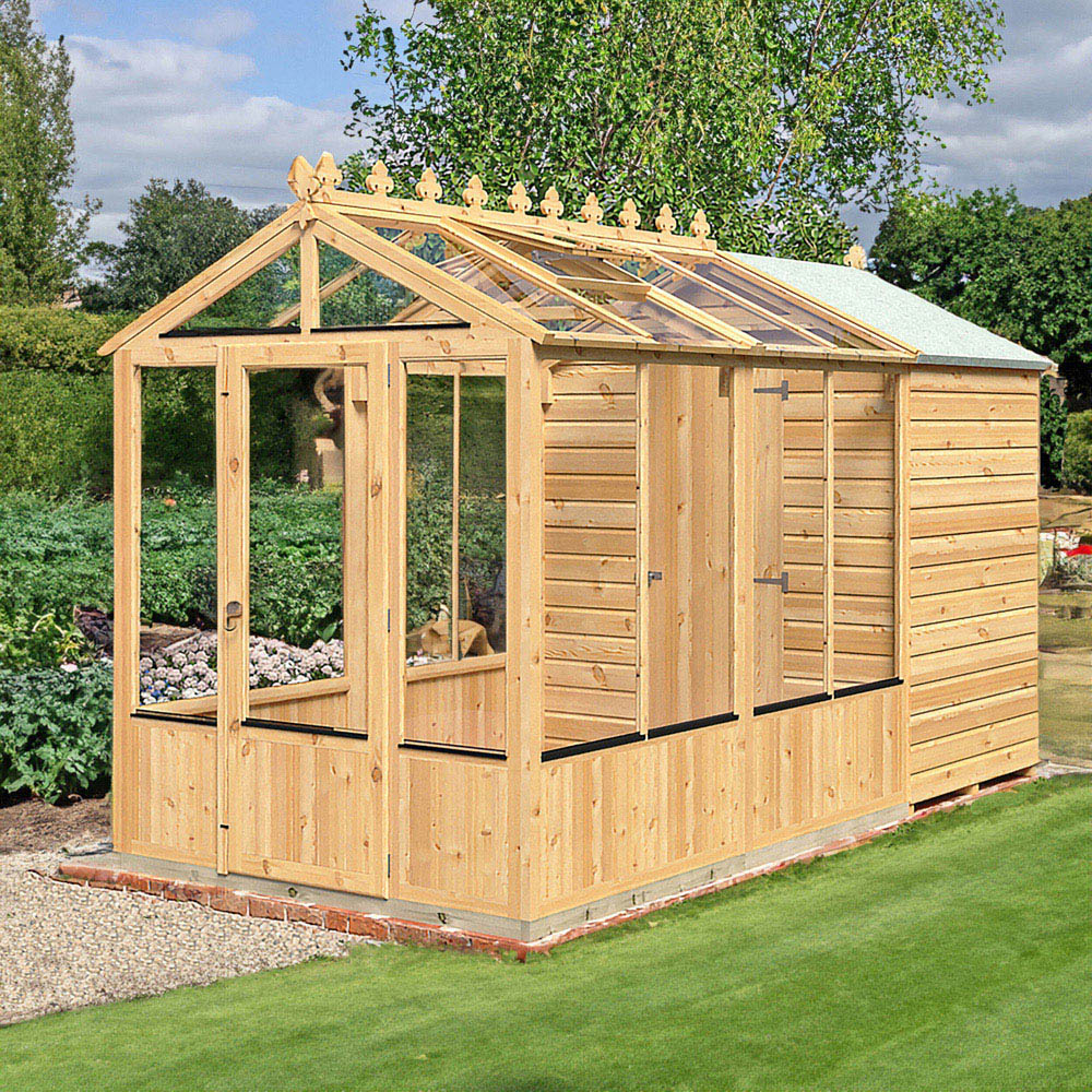 Shire Holkham 6 x 12ft Glazed Toughened Glass Greenhouse with Shed Image 2
