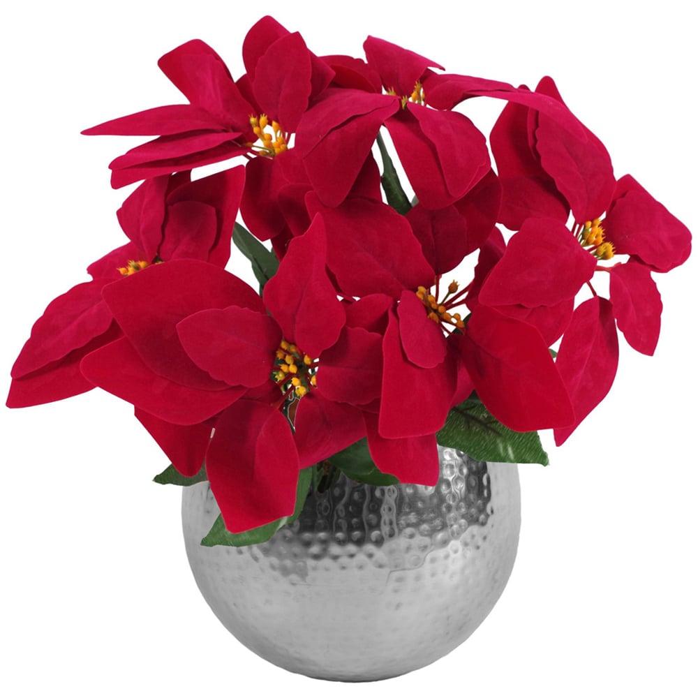 Leaf Red Poinsetta Artificial Plant in Silver Planter 40cm Image 1