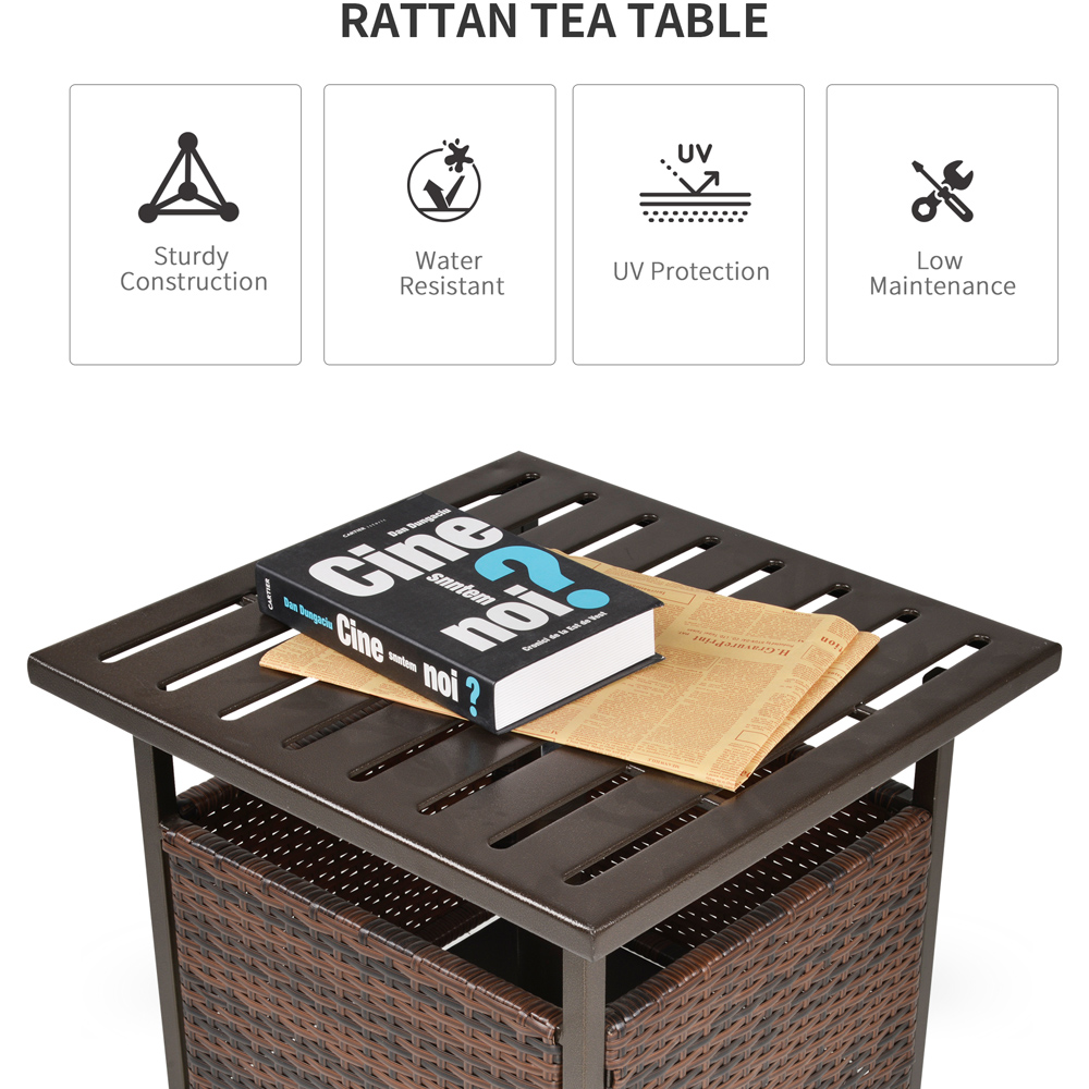 Outsunny Brown Rattan Coffee Table with Umbrella Hole Image 4
