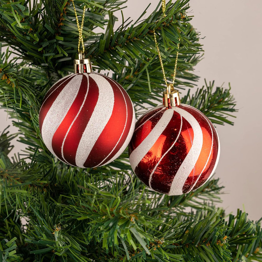 Shatchi 10cm Red and White Candy Strips Shatterproof Bauble 3 Pack Image 2
