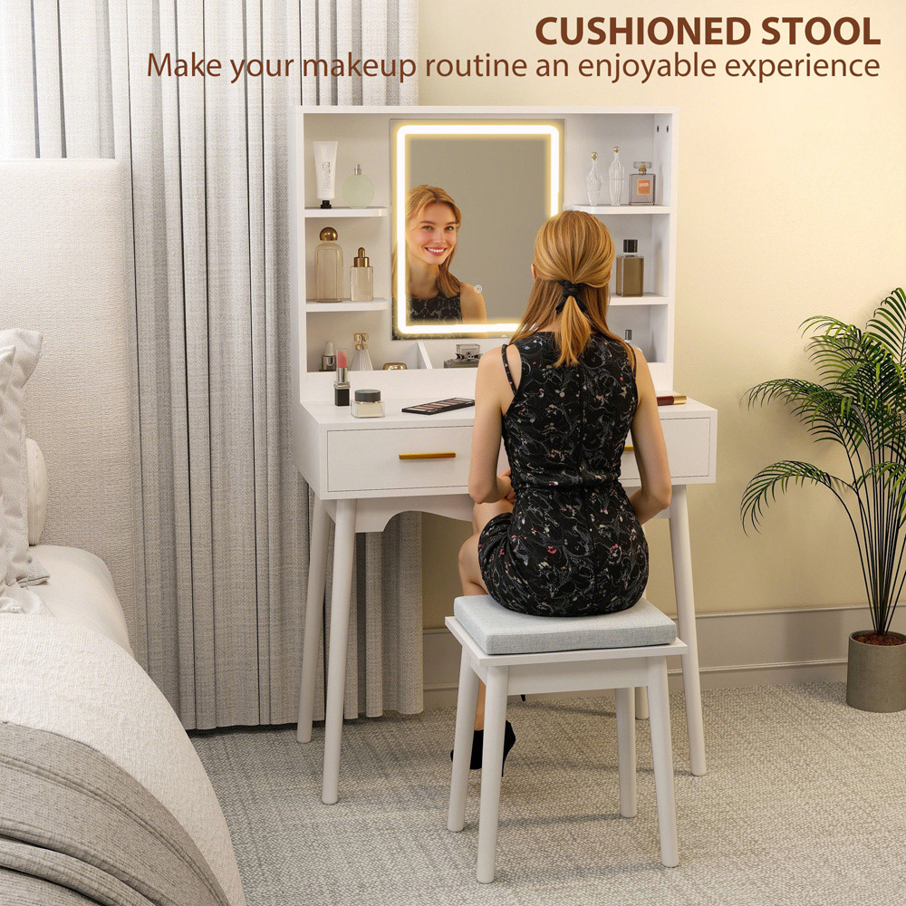 HOMCOM White LED Mirror Dressing Table with Cushioned Stool Image 6