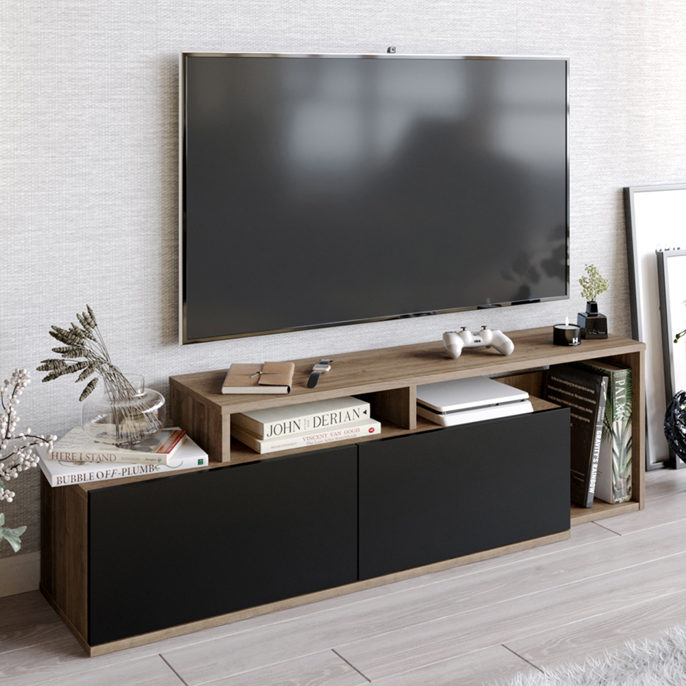 Decorotika Nexera 2 Door Walnut and Black Wide TV Stand Image 1
