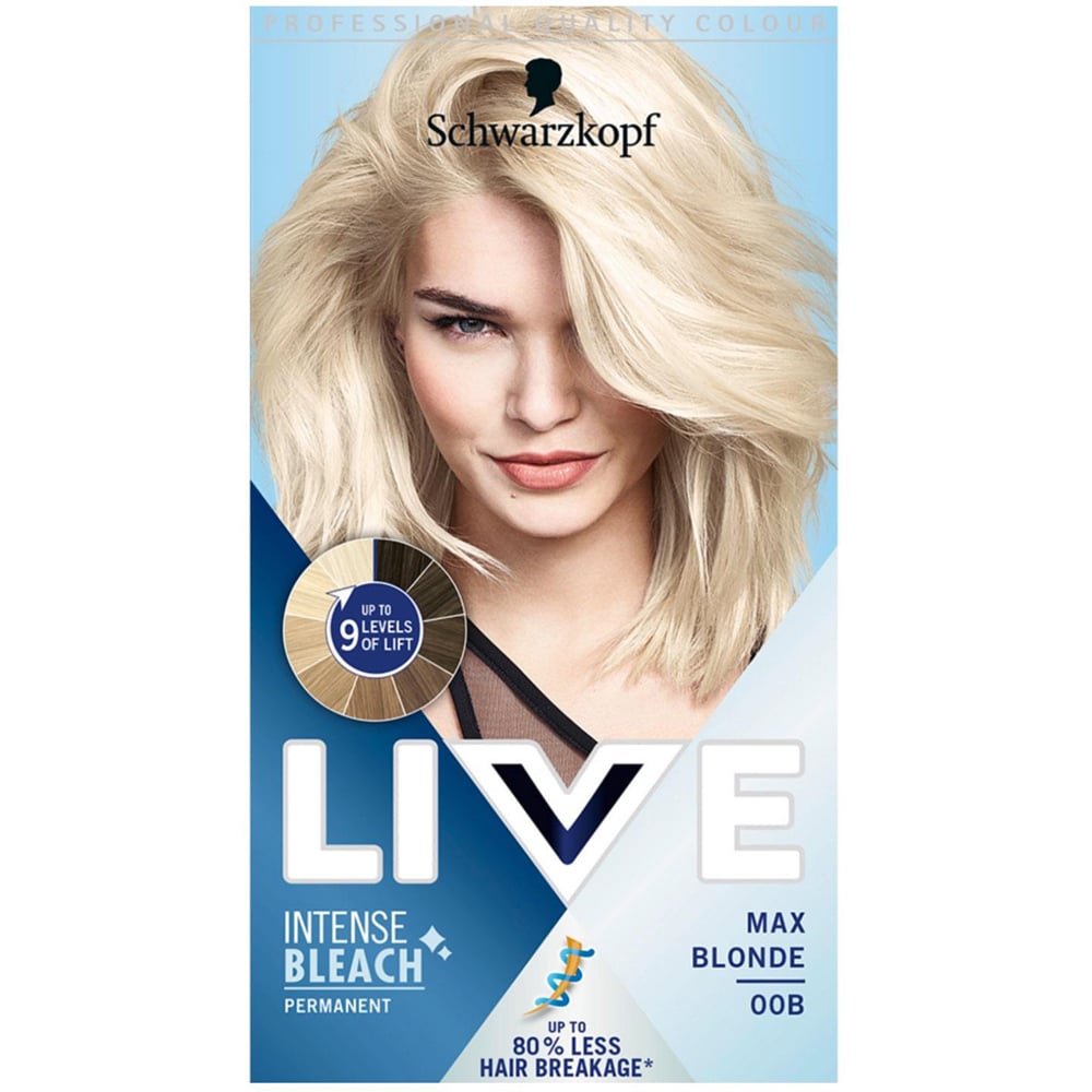 Schwarzkopf Live Intense Bleach Max Blonde 00B Glossy Shine Permanent Hair Dye Image 1