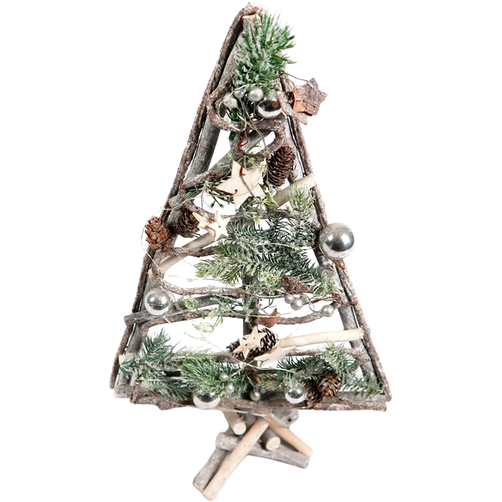 Shatchi 20 LED Rustic Wooden Xmas Tree Decoration 48cm Image 1