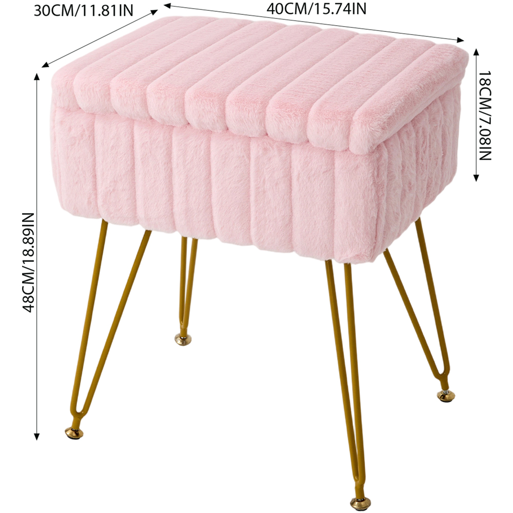 Living and Home Pink Teddy Fleece Storage Ottoman with Gold Metal Legs Image 9