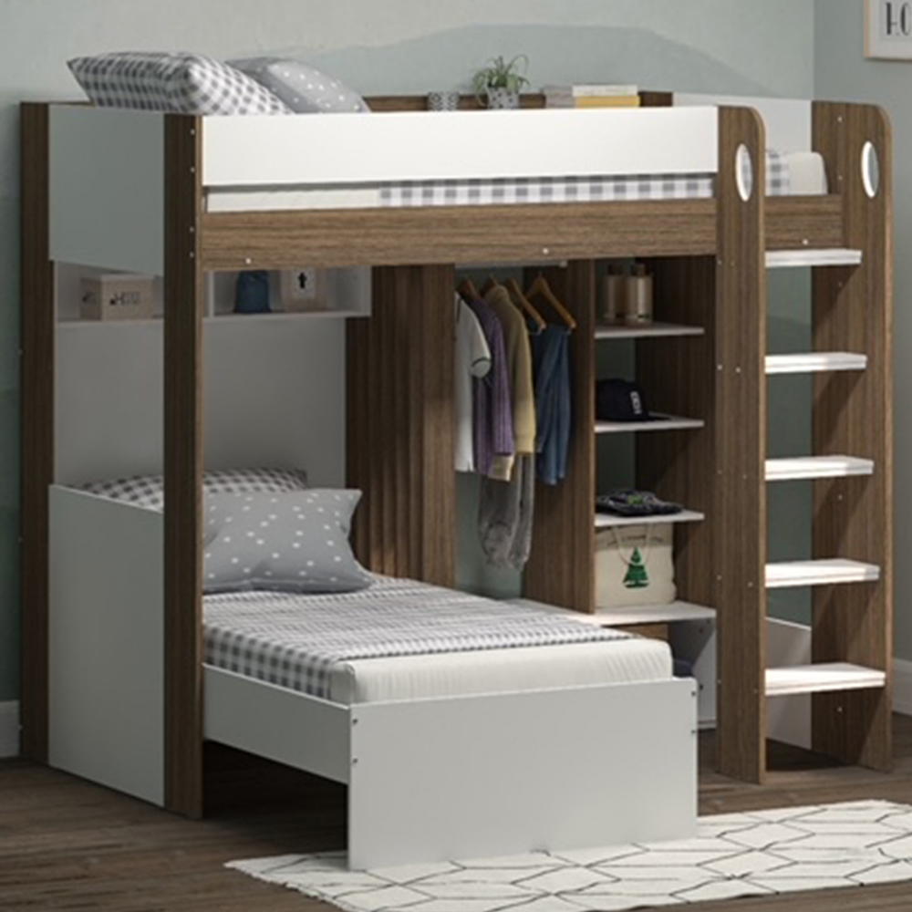 Flair Hampton White and Walnut Wooden Bunk Bed Image 1