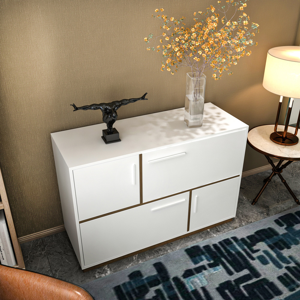 Decorotika Mares 4 Door White and Walnut Sideboard Cabinet Image 4