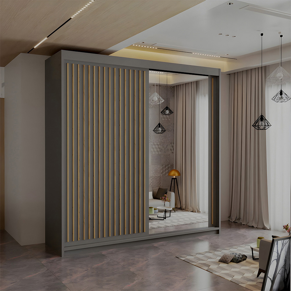 Sliding Wardrobes 4U Royal 2 Door Grey Minimalist Mirrored Wardrobe 203cm Image 4