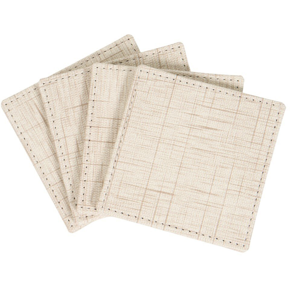 Set of 4 Square Faux Leather Coasters Natural Image 2