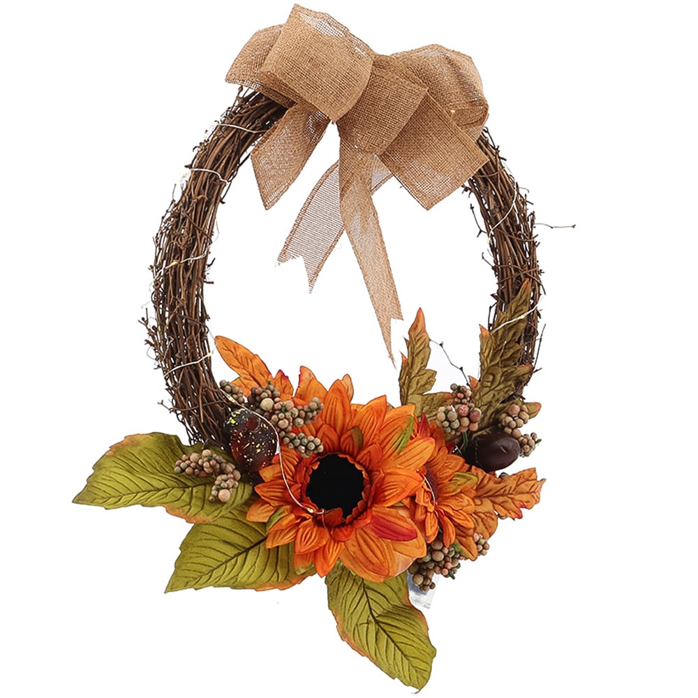 Living and Home Pre Lit Wreath with Sunflower Image 1