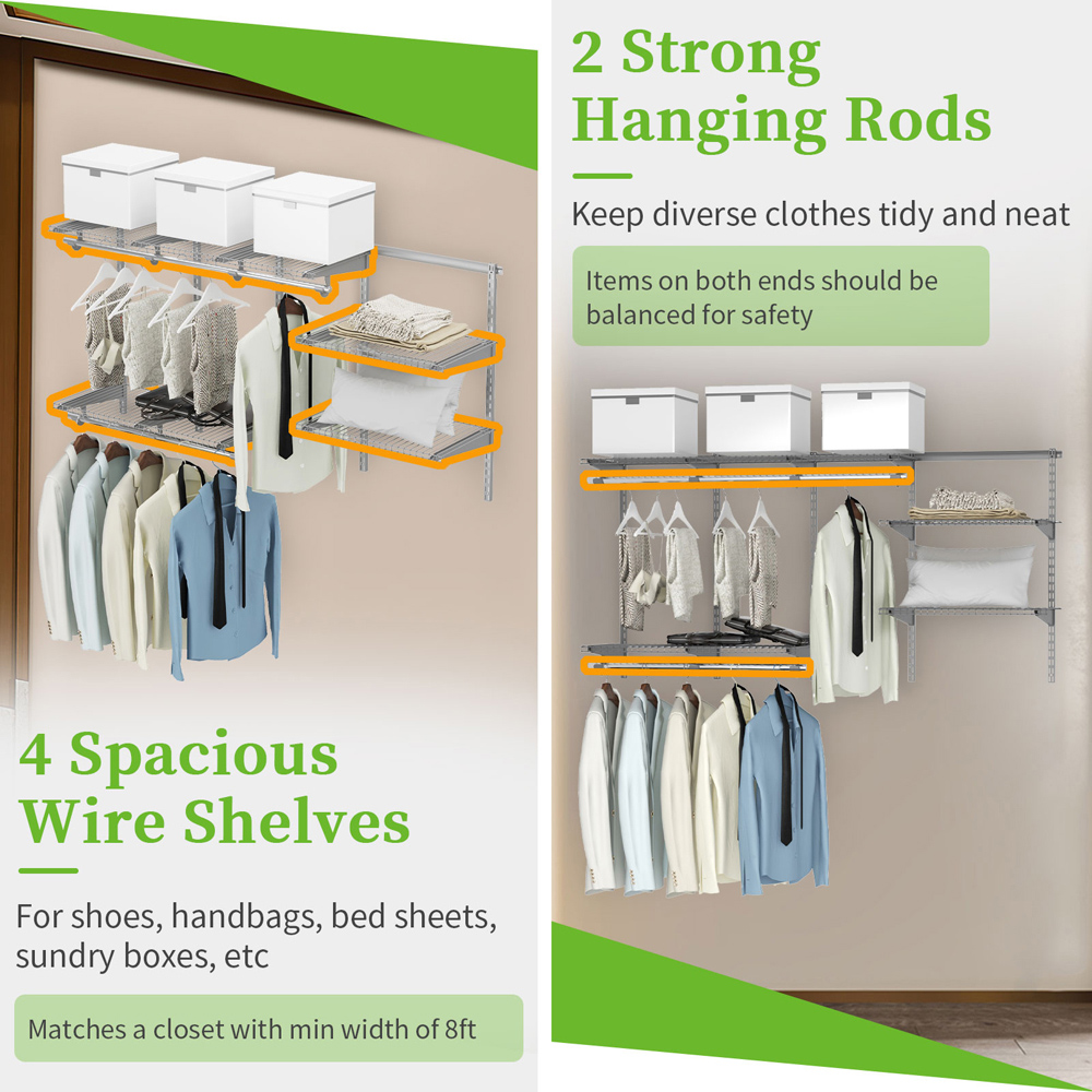 Costway Silver Adjustable Wall Mounted Closet Shelf Image 5