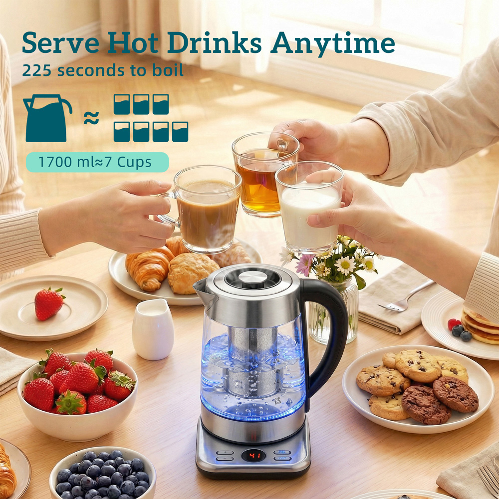 HOMCOM 800-340V70SR Silver 1.7L Electric Kettle with Strix Thermostat 3000W Image 3