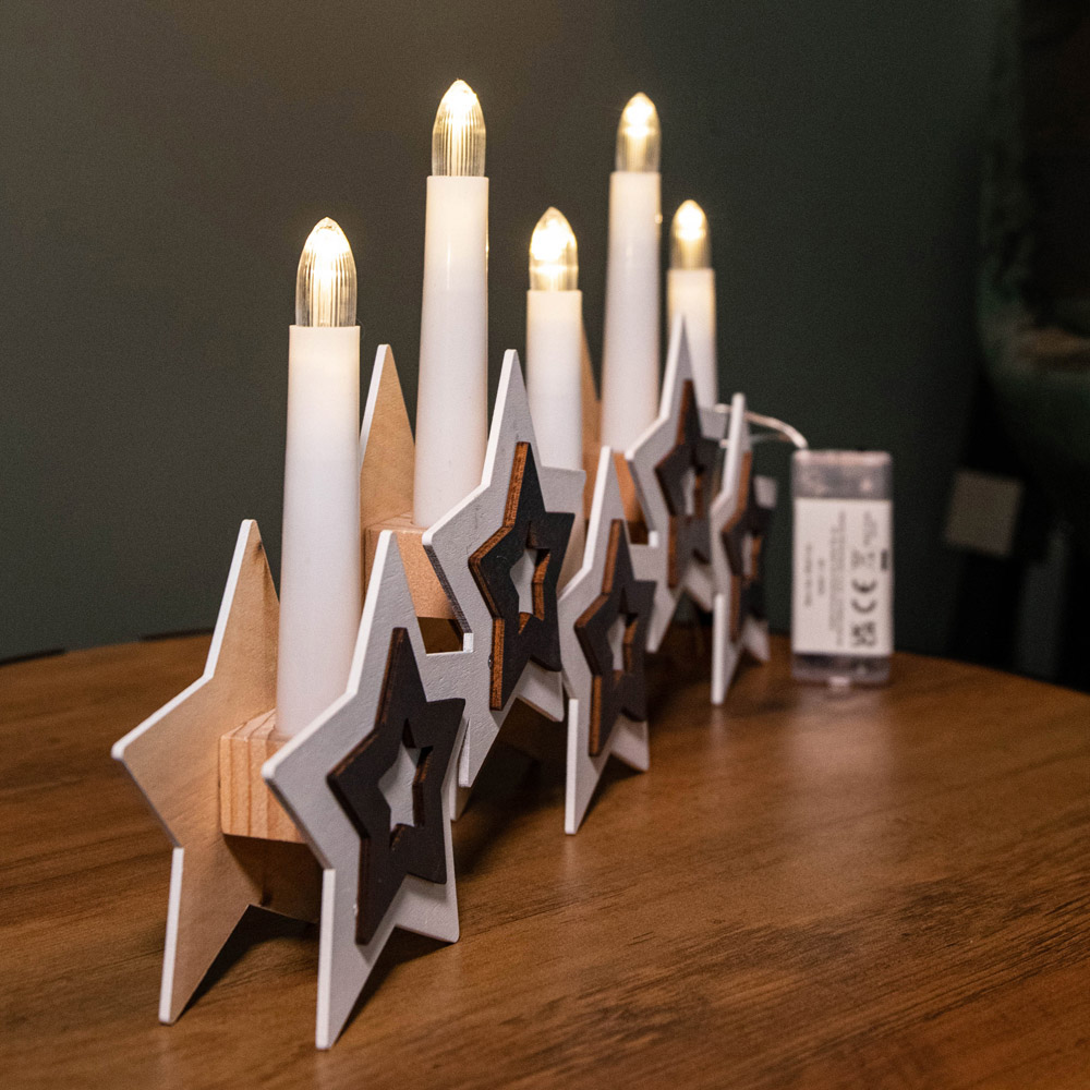 Samuel Alexander White Wooden Christmas Candle Bridge with Star Image 4