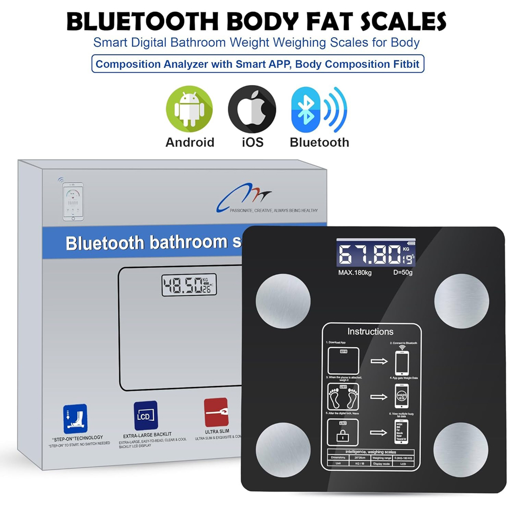ATEK Bluetooth Smart Digital Blue Body Fat Scale 180kg Image 3
