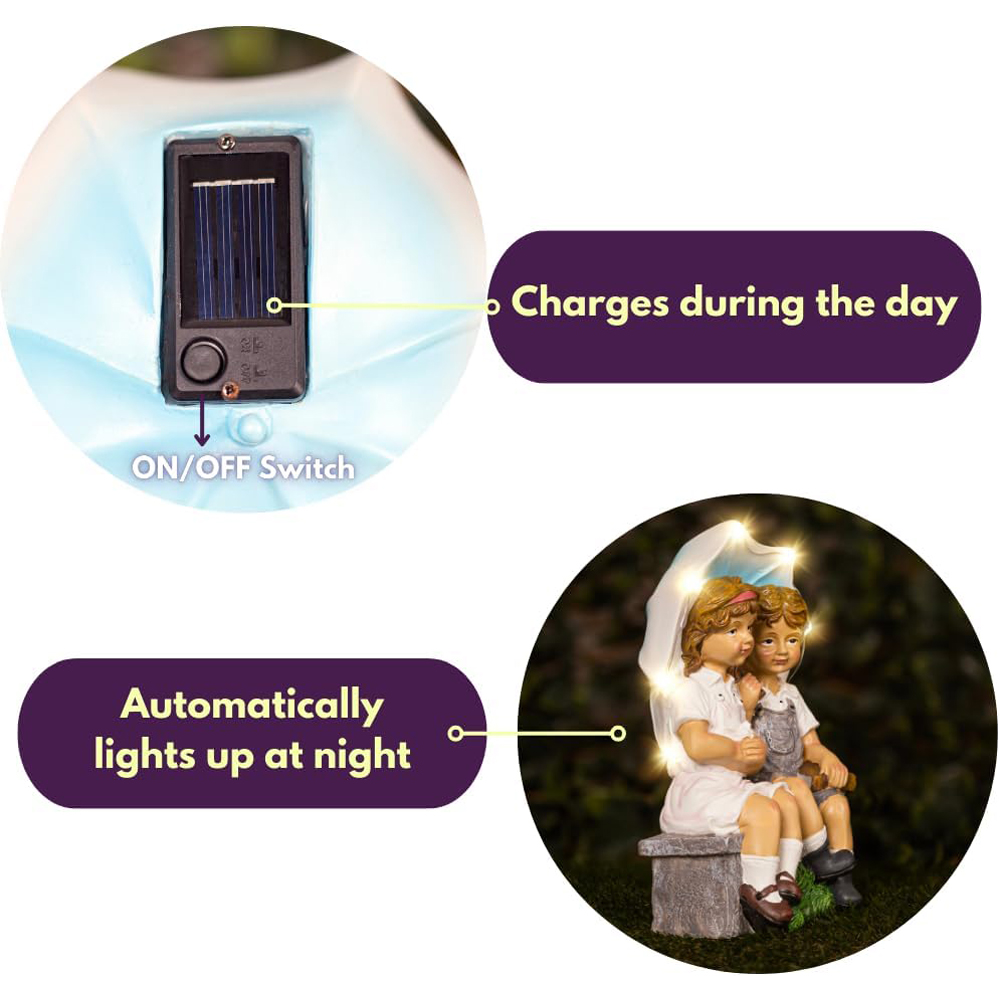 Marco Paul Solar Light Up Umbrella with Boy and Girl Sitting Garden Ornament Image 6