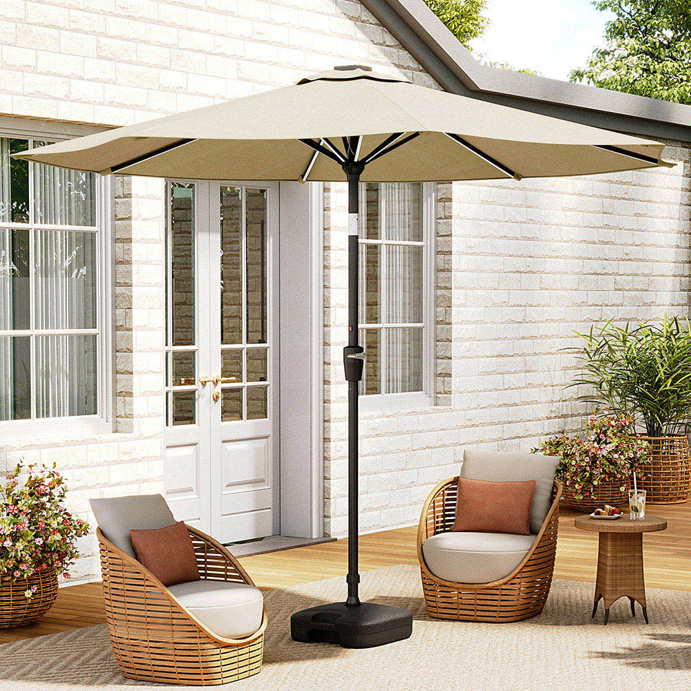 Living and Home Beige Solar LED Crank and Tilt Parasol with Plastic Fillable Base 3m Image 7
