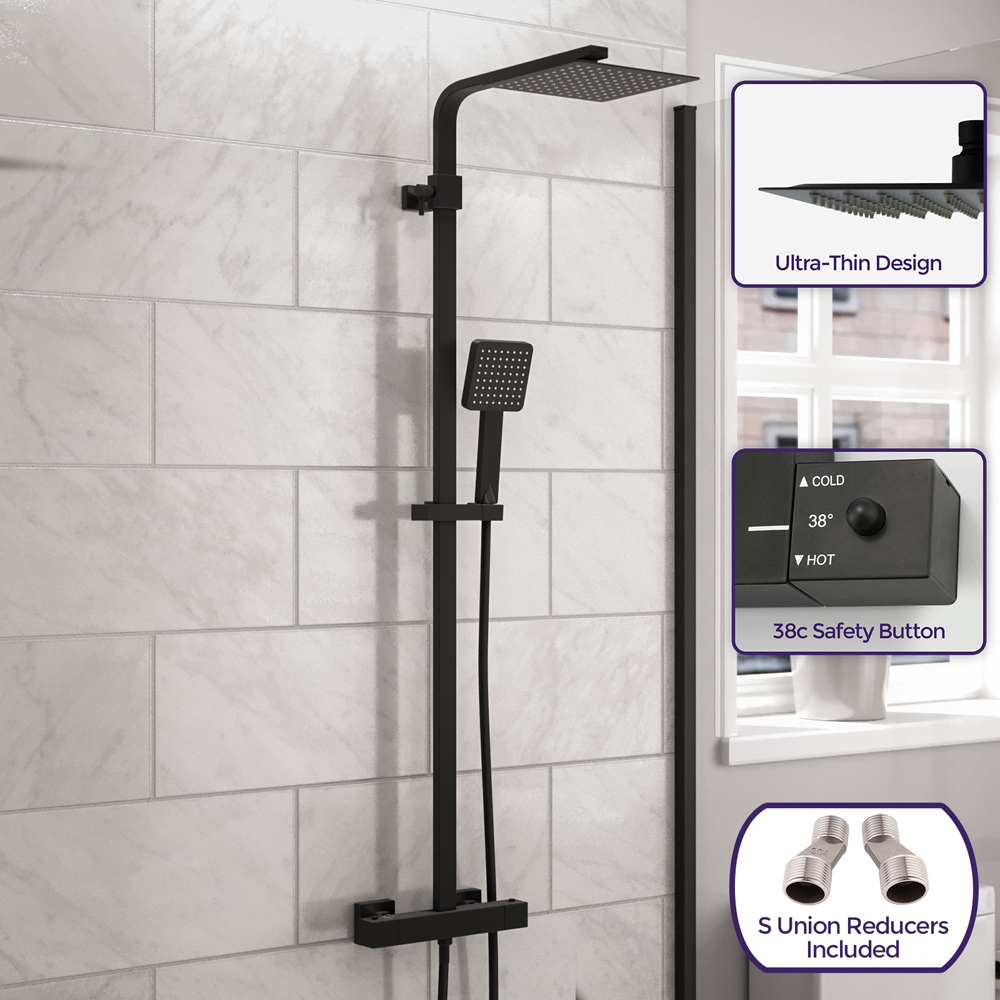 Nes Home Matte Black Square Exposed Thermostatic Mixer Shower Set Image 4