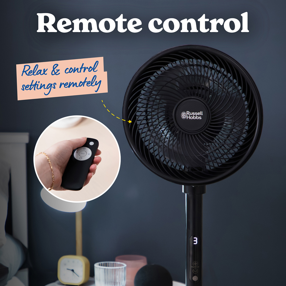 Russell Hobbs Black Height Adjustable Oscillating Pedestal Circulator Fan with Remote 8 inch Image 7